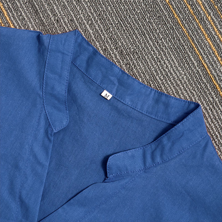 Koszula damska z bawełny i lnu Buddha Stones Summer Casual Plain Breasted Collared Short Sleeve - image 26