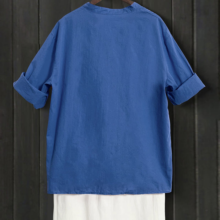 Koszula damska z bawełny i lnu Buddha Stones Summer Casual Plain Breasted Collared Short Sleeve - image 25
