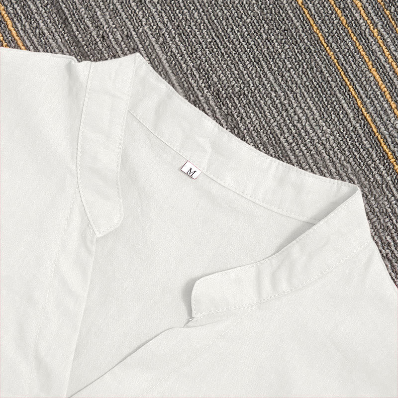 Koszula damska z bawełny i lnu Buddha Stones Summer Casual Plain Breasted Collared Short Sleeve - image 32