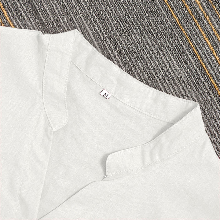 Koszula damska z bawełny i lnu Buddha Stones Summer Casual Plain Breasted Collared Short Sleeve - image 32