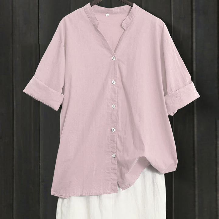 Koszula damska z bawełny i lnu Buddha Stones Summer Casual Plain Breasted Collared Short Sleeve - MistyRose - US20, UK/AU24, EU52 (5XL) - image 36