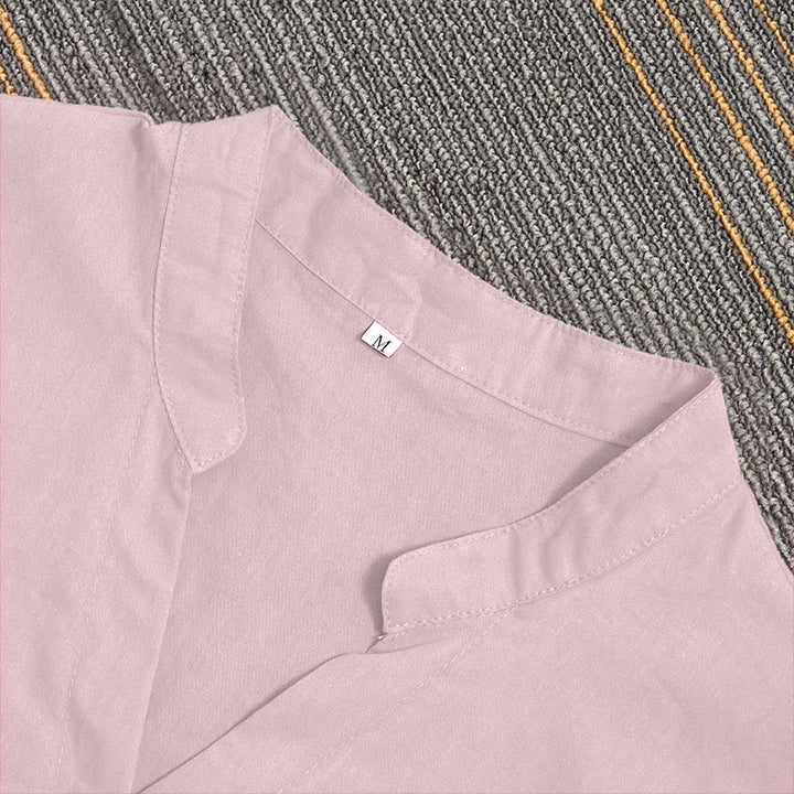 Koszula damska z bawełny i lnu Buddha Stones Summer Casual Plain Breasted Collared Short Sleeve - image 38