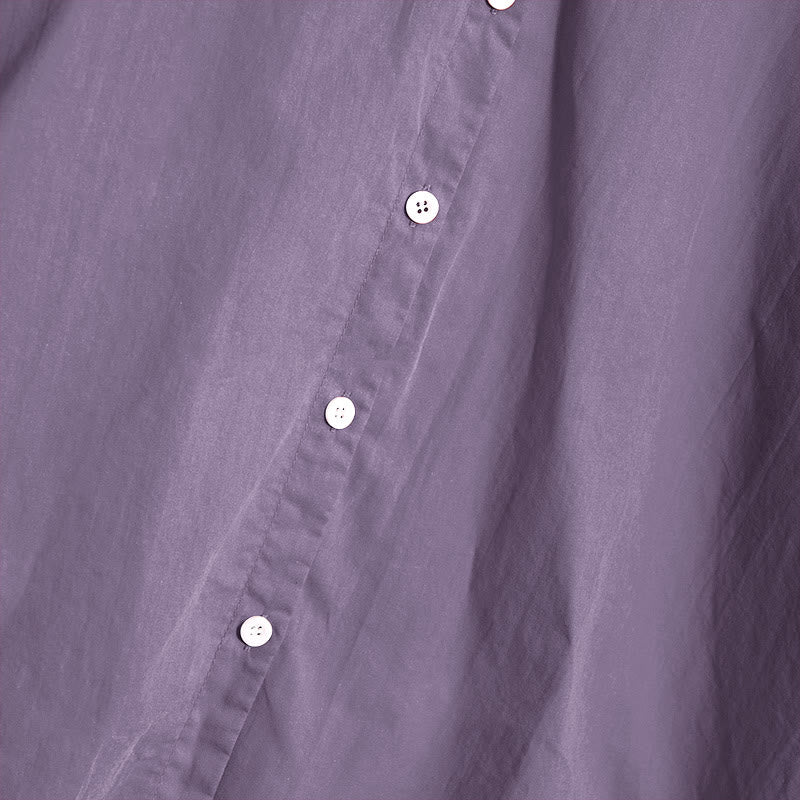 Koszula damska z bawełny i lnu Buddha Stones Summer Casual Plain Breasted Collared Short Sleeve - image 46