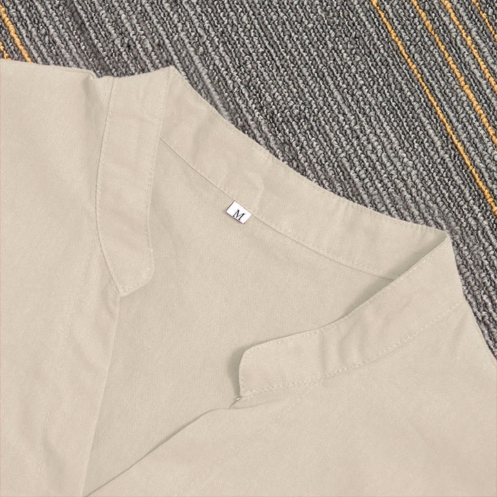 Koszula damska z bawełny i lnu Buddha Stones Summer Casual Plain Breasted Collared Short Sleeve - image 50