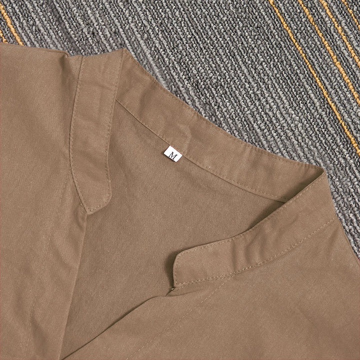 Koszula damska z bawełny i lnu Buddha Stones Summer Casual Plain Breasted Collared Short Sleeve - image 56