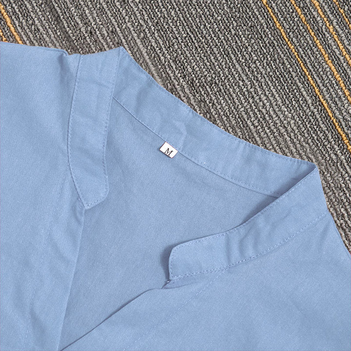 Koszula damska z bawełny i lnu Buddha Stones Summer Casual Plain Breasted Collared Short Sleeve - image 62