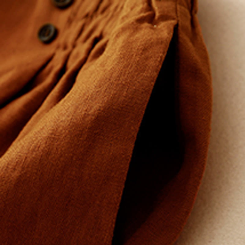 Buddha Stones Letnie Casualowe Plisowane Gładkie Bawełniane Lniane Damskie Szorty Z Kieszeniami - image 3