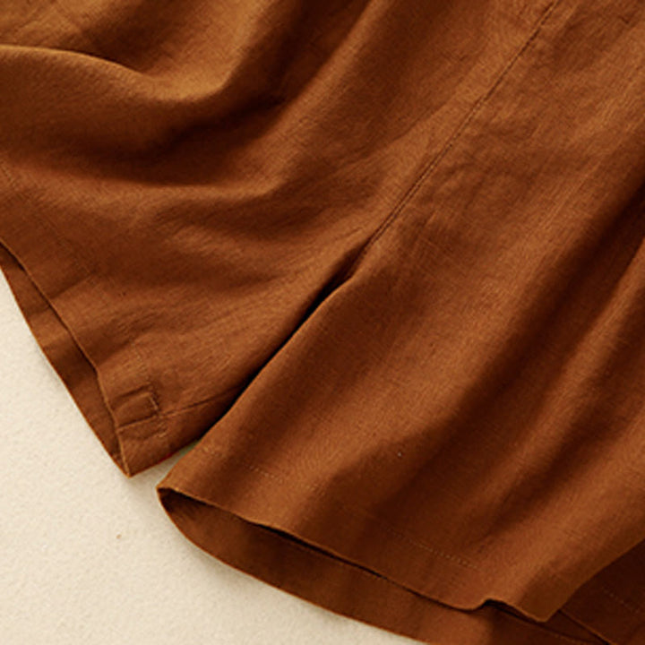 Buddha Stones Letnie Casualowe Plisowane Gładkie Bawełniane Lniane Damskie Szorty Z Kieszeniami - image 4