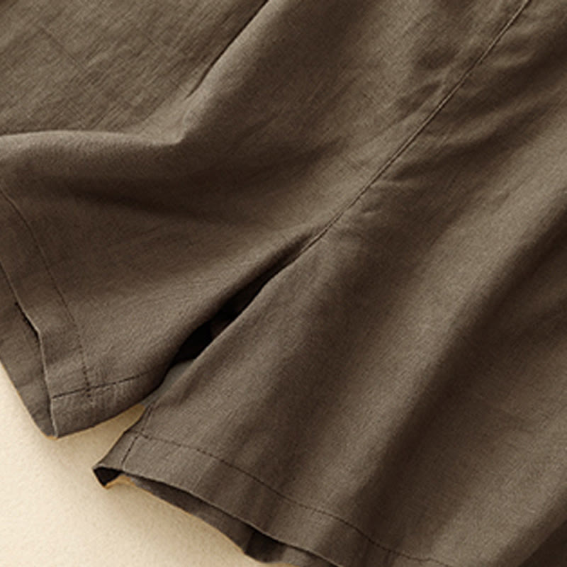 Buddha Stones Letnie Casualowe Plisowane Gładkie Bawełniane Lniane Damskie Szorty Z Kieszeniami - image 11