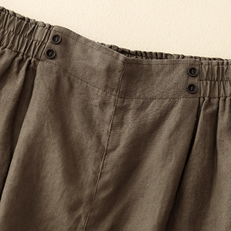 Buddha Stones Letnie Casualowe Plisowane Gładkie Bawełniane Lniane Damskie Szorty Z Kieszeniami - image 9