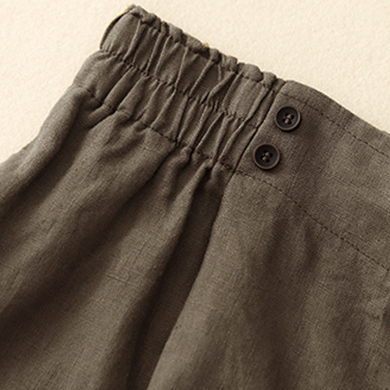 Buddha Stones Letnie Casualowe Plisowane Gładkie Bawełniane Lniane Damskie Szorty Z Kieszeniami - image 7