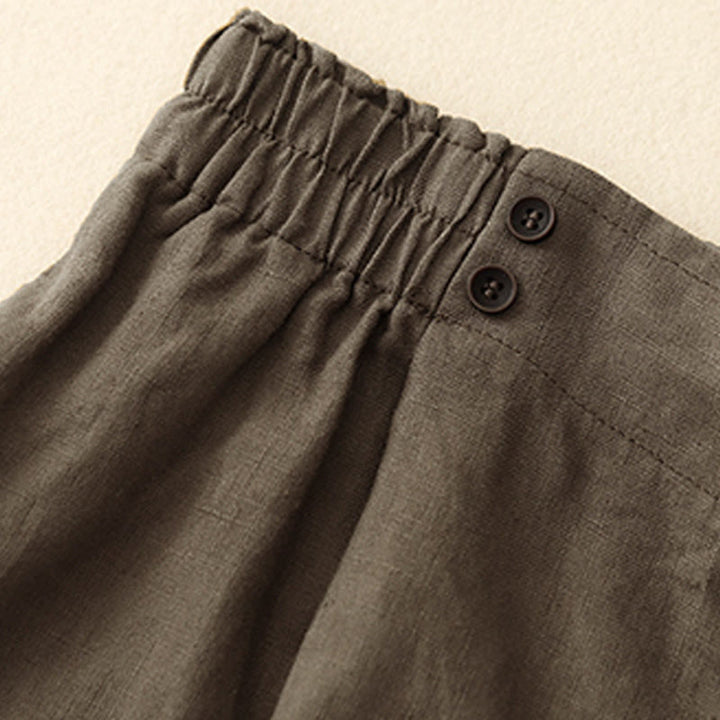 Buddha Stones Letnie Casualowe Plisowane Gładkie Bawełniane Lniane Damskie Szorty Z Kieszeniami - image 7