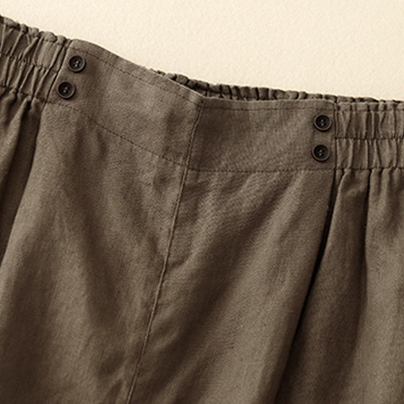 Buddha Stones Letnie Casualowe Plisowane Gładkie Bawełniane Lniane Damskie Szorty Z Kieszeniami - image 8