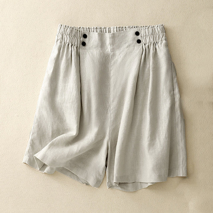 Buddha Stones Letnie Casualowe Plisowane Gładkie Bawełniane Lniane Damskie Szorty Z Kieszeniami - Beżowy - US12, UK/AU16, EU44 (2XL) - image 15