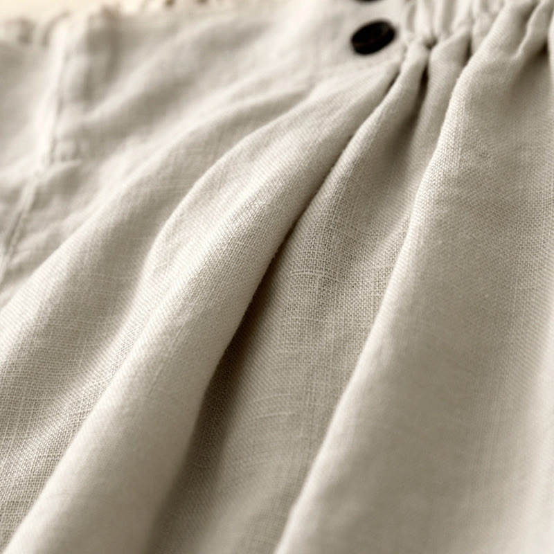 Buddha Stones Letnie Casualowe Plisowane Gładkie Bawełniane Lniane Damskie Szorty Z Kieszeniami - image 20