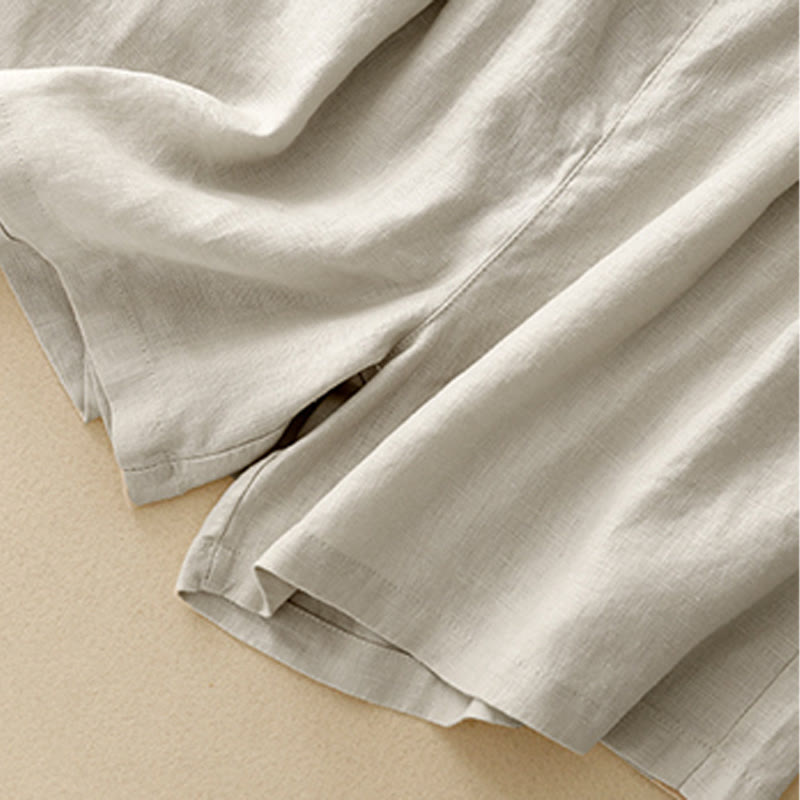 Buddha Stones Letnie Casualowe Plisowane Gładkie Bawełniane Lniane Damskie Szorty Z Kieszeniami - image 22