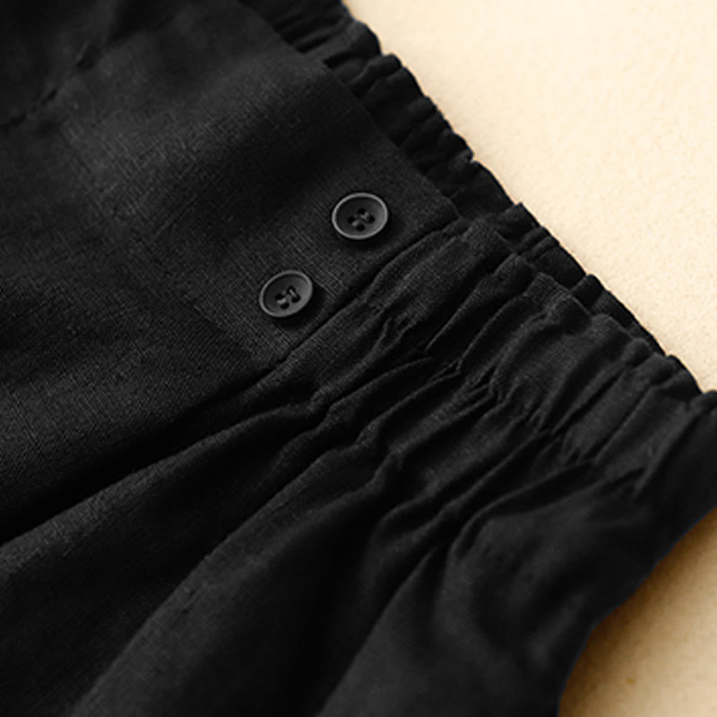 Buddha Stones Letnie Casualowe Plisowane Gładkie Bawełniane Lniane Damskie Szorty Z Kieszeniami - image 27