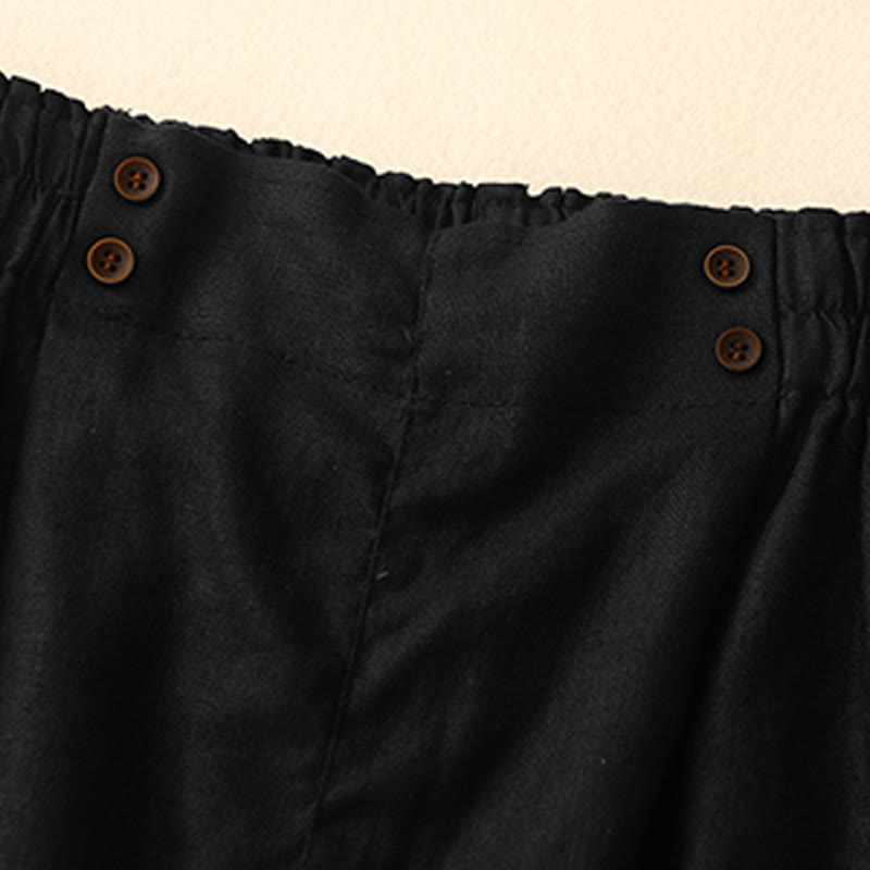 Buddha Stones Letnie Casualowe Plisowane Gładkie Bawełniane Lniane Damskie Szorty Z Kieszeniami - image 28