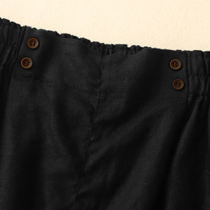 Buddha Stones Letnie Casualowe Plisowane Gładkie Bawełniane Lniane Damskie Szorty Z Kieszeniami - image 28