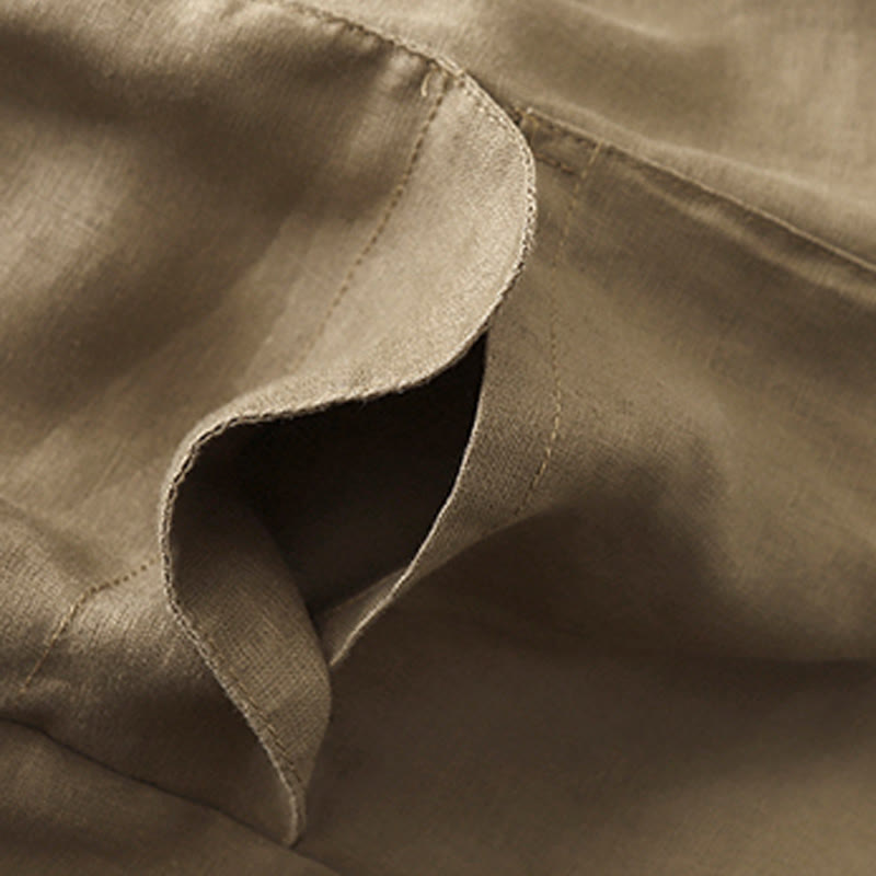 Buddha Stones Letnie swobodne gładkie bawełniane lniane damskie elastyczne proste szorty z kieszeniami - image 1