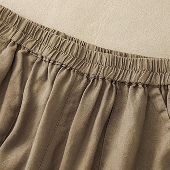 Buddha Stones Letnie swobodne gładkie bawełniane lniane damskie elastyczne proste szorty z kieszeniami - image 4