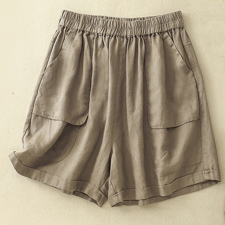 Damskie szorty z elastycznymi, prostymi nogawkami i kieszeniami Buddha Stones Summer Casual Plain - Dębnik - US12, UK/AU16, EU44 (2XL) - image 0