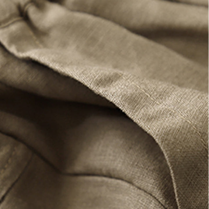 Buddha Stones Letnie swobodne gładkie bawełniane lniane damskie elastyczne proste szorty z kieszeniami - image 3