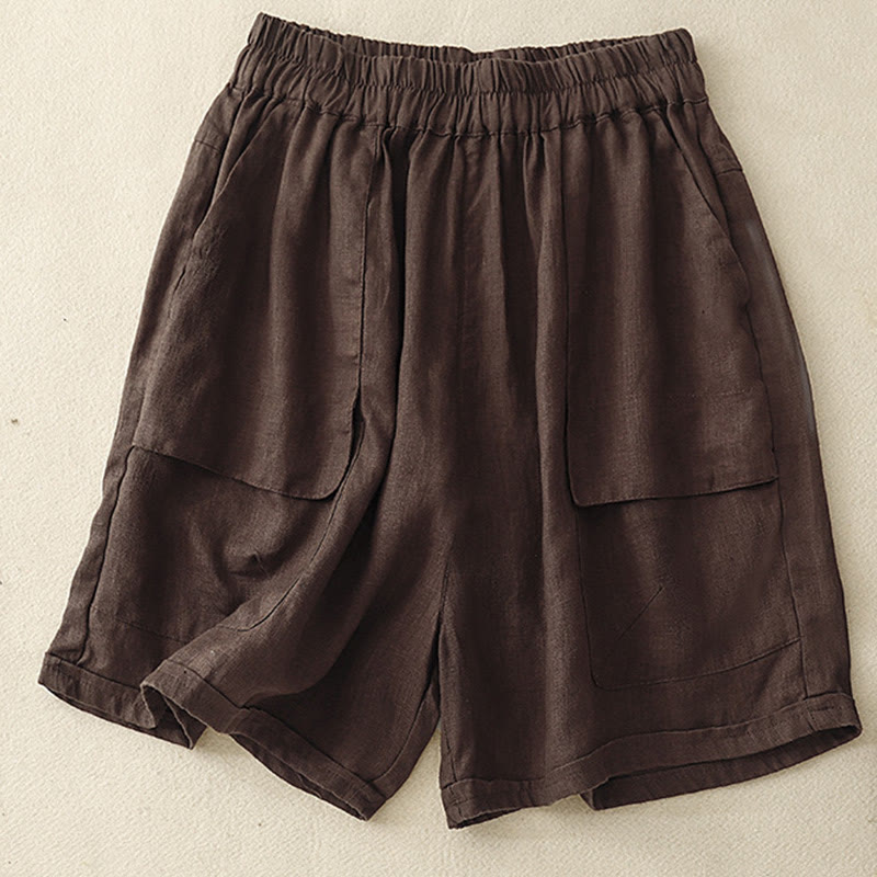 Damskie szorty z elastycznymi, prostymi nogawkami i kieszeniami Buddha Stones Summer Casual Plain - SaddleBrown - US12, UK/AU16, EU44 (2XL) - image 6