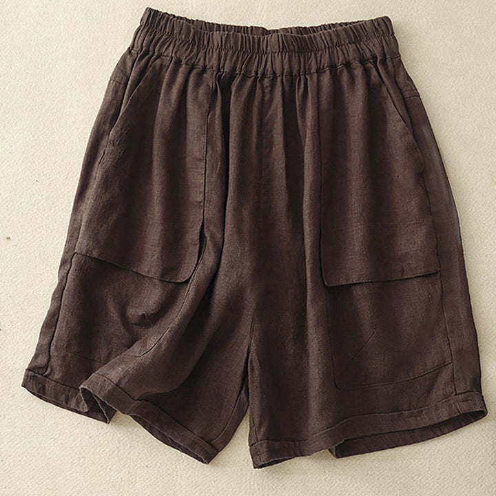 Damskie szorty z elastycznymi, prostymi nogawkami i kieszeniami Buddha Stones Summer Casual Plain - SaddleBrown - US12, UK/AU16, EU44 (2XL) - image 6