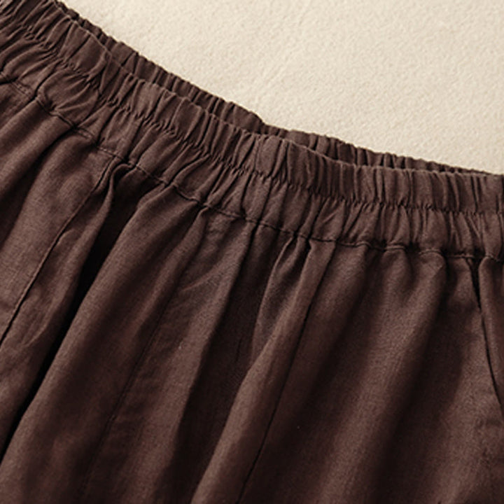 Buddha Stones Letnie swobodne gładkie bawełniane lniane damskie elastyczne proste szorty z kieszeniami - image 11