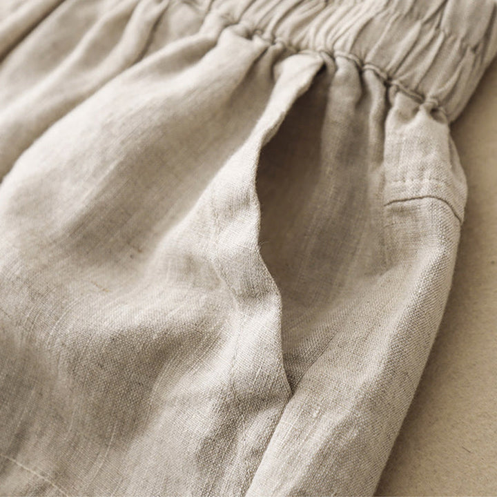 Buddha Stones Letnie swobodne gładkie bawełniane lniane damskie elastyczne proste szorty z kieszeniami - image 17