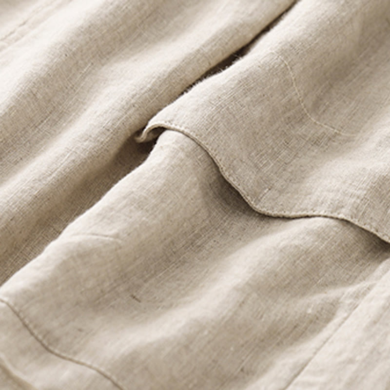 Buddha Stones Letnie swobodne gładkie bawełniane lniane damskie elastyczne proste szorty z kieszeniami - image 19