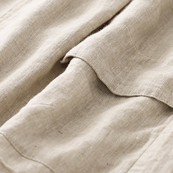 Buddha Stones Letnie swobodne gładkie bawełniane lniane damskie elastyczne proste szorty z kieszeniami - image 19