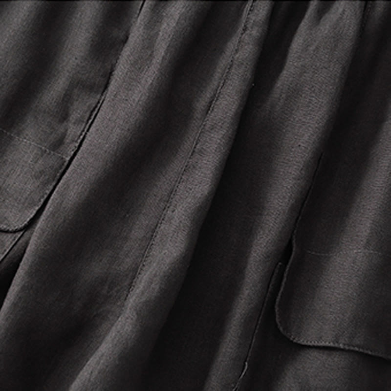 Buddha Stones Letnie swobodne gładkie bawełniane lniane damskie elastyczne proste szorty z kieszeniami - image 26