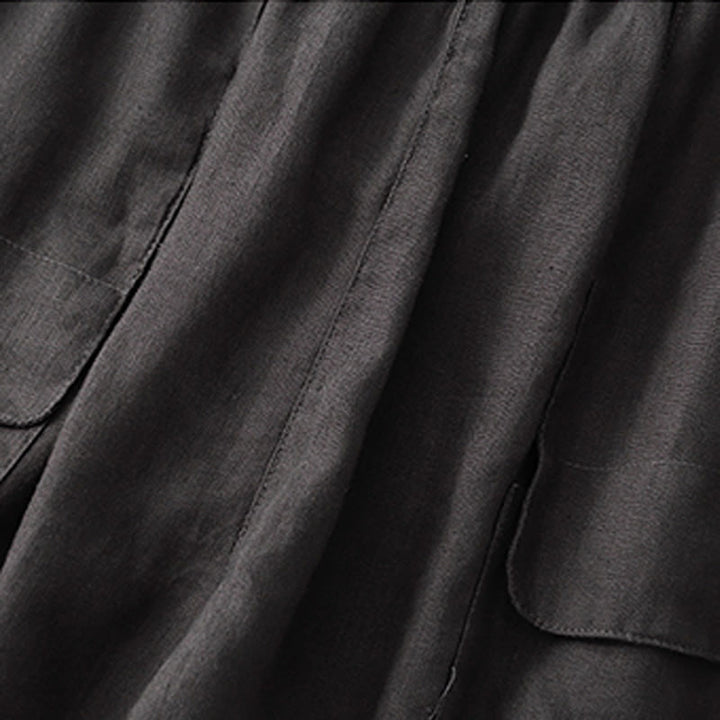 Buddha Stones Letnie swobodne gładkie bawełniane lniane damskie elastyczne proste szorty z kieszeniami - image 26