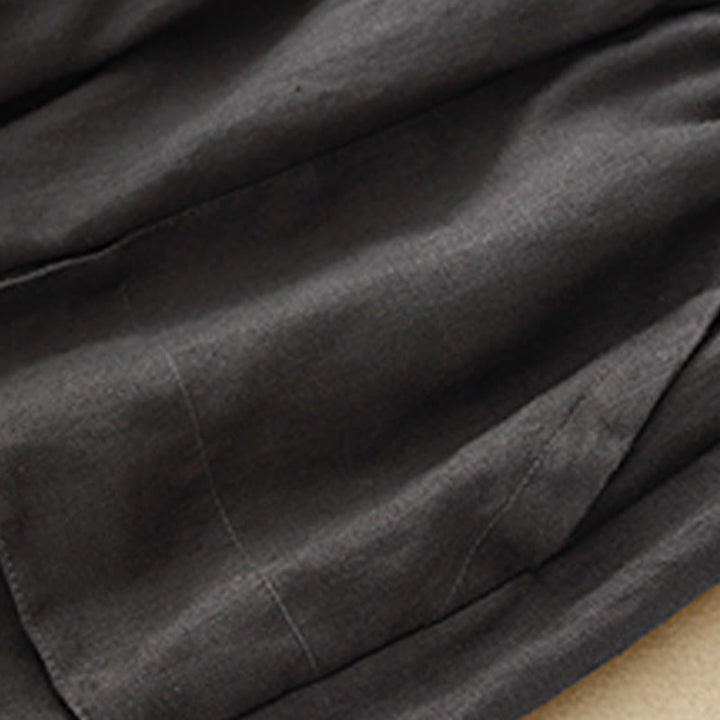 Buddha Stones Letnie swobodne gładkie bawełniane lniane damskie elastyczne proste szorty z kieszeniami - image 25