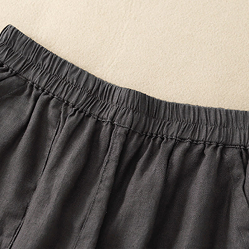 Buddha Stones Letnie swobodne gładkie bawełniane lniane damskie elastyczne proste szorty z kieszeniami - image 23