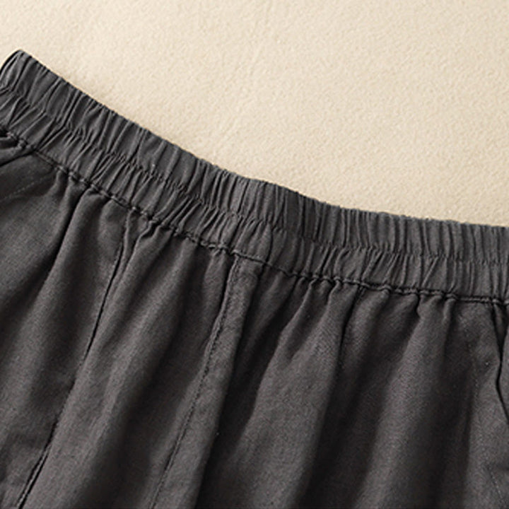 Buddha Stones Letnie swobodne gładkie bawełniane lniane damskie elastyczne proste szorty z kieszeniami - image 23