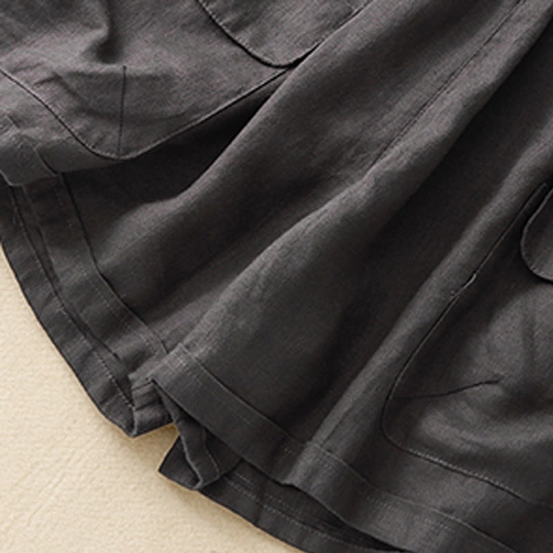 Buddha Stones Letnie swobodne gładkie bawełniane lniane damskie elastyczne proste szorty z kieszeniami - image 24