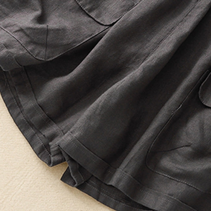 Buddha Stones Letnie swobodne gładkie bawełniane lniane damskie elastyczne proste szorty z kieszeniami - image 24