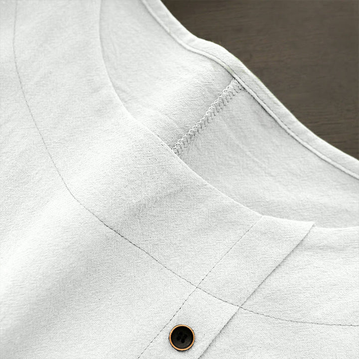 Buddha Stones Casual Lato Czysty Kolor Żakard Guziki Okrągły Dekolt Bawełna Damska Koszulka Z Krótkim Rękawem - image 2