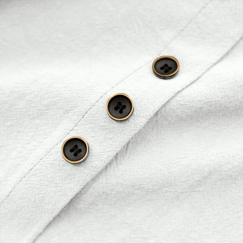 Buddha Stones Casual Lato Czysty Kolor Żakard Guziki Okrągły Dekolt Bawełna Damska Koszulka Z Krótkim Rękawem - image 3