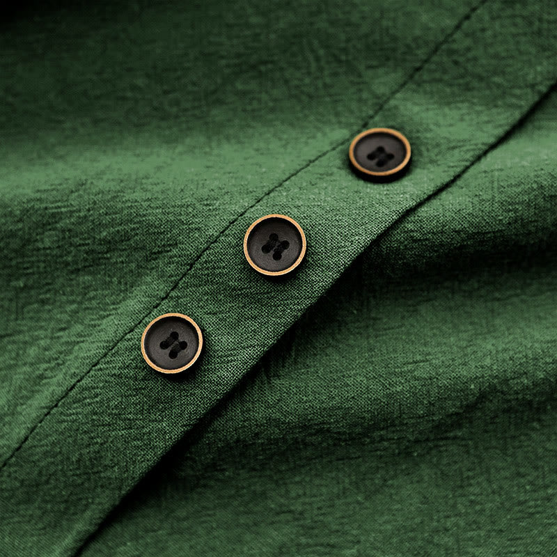 Buddha Stones Casual Lato Czysty Kolor Żakard Guziki Okrągły Dekolt Bawełna Damska Koszulka Z Krótkim Rękawem - image 8