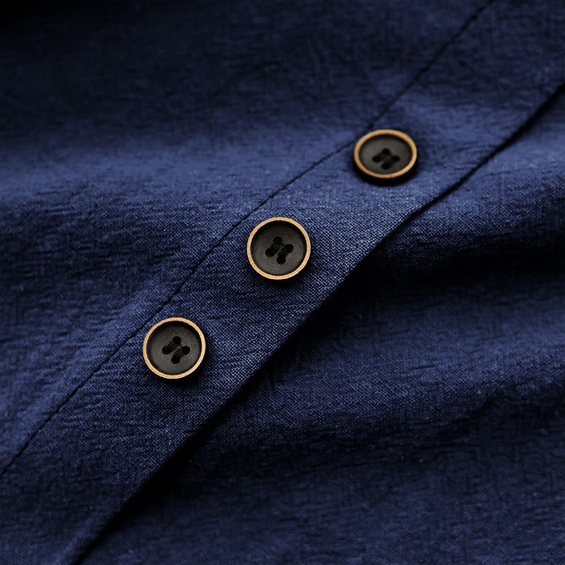 Buddha Stones Casual Lato Czysty Kolor Żakard Guziki Okrągły Dekolt Bawełna Damska Koszulka Z Krótkim Rękawem - image 13