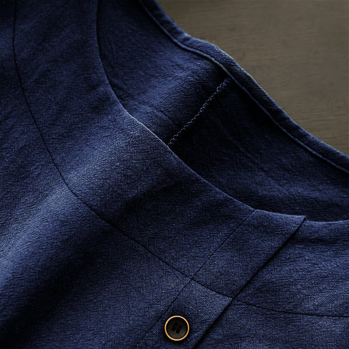 Buddha Stones Casual Lato Czysty Kolor Żakard Guziki Okrągły Dekolt Bawełna Damska Koszulka Z Krótkim Rękawem - image 12