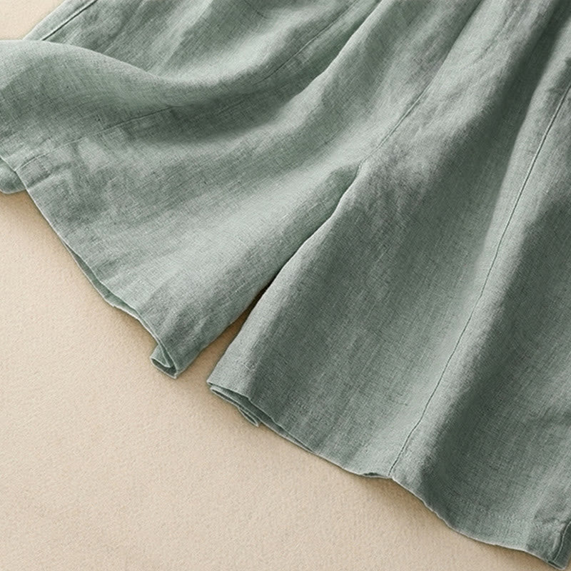 Buddha Stones Letnie Casualowe Guziki Gładka Bawełna Damskie Szorty Z Kieszeniami - image 1