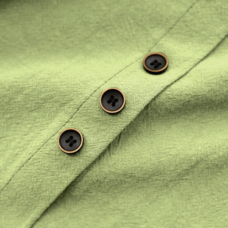 Buddha Stones Casual Lato Czysty Kolor Żakard Guziki Okrągły Dekolt Bawełna Damska Koszulka Z Krótkim Rękawem - image 23