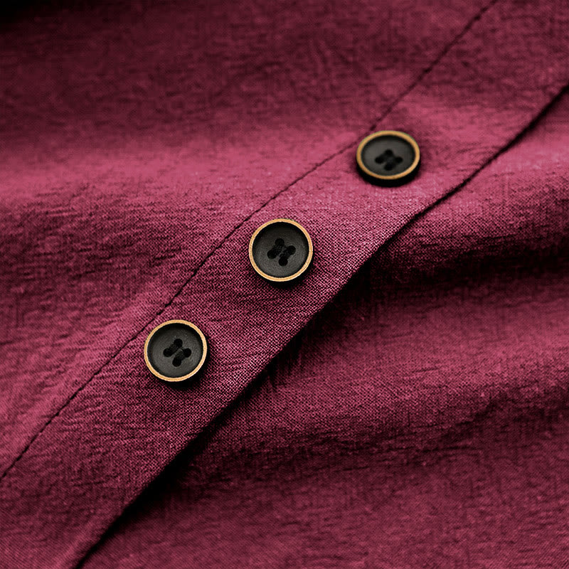 Buddha Stones Casual Lato Czysty Kolor Żakard Guziki Okrągły Dekolt Bawełna Damska Koszulka Z Krótkim Rękawem - image 33