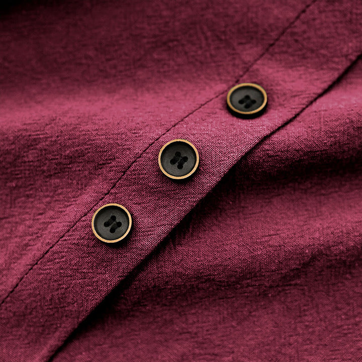 Buddha Stones Casual Lato Czysty Kolor Żakard Guziki Okrągły Dekolt Bawełna Damska Koszulka Z Krótkim Rękawem - image 33