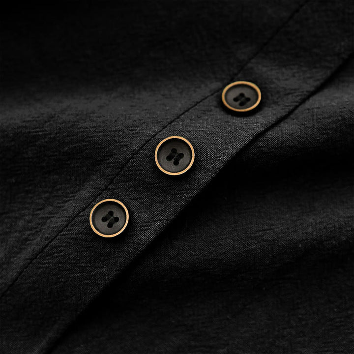 Buddha Stones Casual Lato Czysty Kolor Żakard Guziki Okrągły Dekolt Bawełna Damska Koszulka Z Krótkim Rękawem - image 53